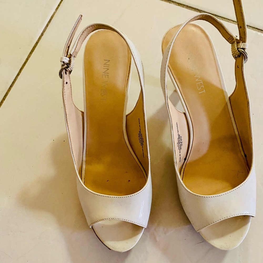 Nine West Patent Leather White Slingbacks